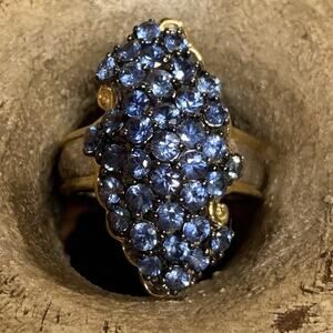 Gems En Vogue Ring Size 9 Two Tone Sterling Silver & Blu/Purple Sapphire Cluster